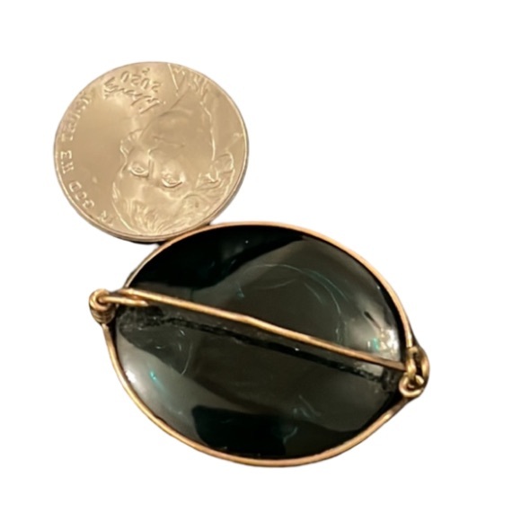 Antique Victorian Green Indigo Glass Oval Lady Cameo Gold Filled Brooch - Picture 5 of 6